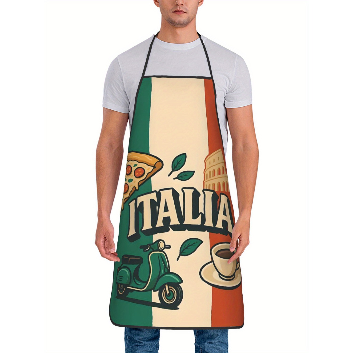 Home Cooking In Italian - Celemek Dapur Motif Bendera Italia Retro,